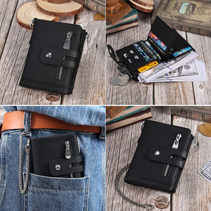 Dujiang Men's <b>Wallet</b> With Chain Multifunctional Genuine Leather Vertical Design Anti-fraud <b>Card</b> <b>Holder</b> Everyday Use - Product Image 2