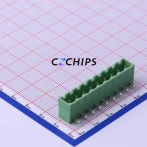 XY2500R-B-5.00-9P Plug-in Terminal Block Bent Lead Through Hole,P=5mm Connector Board-to-Board / Socket - Closed 1x9P 5mm Green - Product Image 1