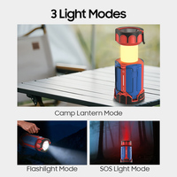 Lanterne de camping LED rechargeable avec fonction lumière rouge, lampe de poche d'urgence portable rétractable pour tente extérieure et randonnée
