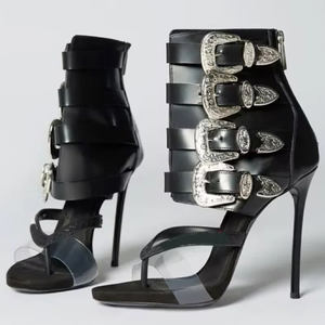 Stivaletti estivi con Clip in PVC per donna con fibbie in metallo Patchwork stivali corti con tacchi alti con cerniera posteriore - Product Image 4