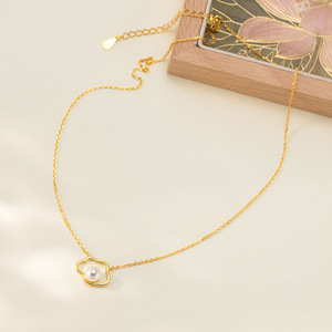 S925 <b>Silver</b> One-Piece Synthetic <b>Pearl</b> <b>Necklace</b> Elegant Retro Korean Version with Sweet Temperament Accessory D9475 - Product Image 5