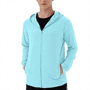เสื้อฮู้ดซิปผู้ชาย สีฟ้าอ่อน ทรงปกติ สีพื้น เรียบง่าย ระบายอากาศได้ดี ผ้าทอ 100% ผ้าฝ้าย เหมาะสำหรับใส่ในฤดูใบไม้ร่วง เป็นมิตรกับสิ่งแวดล้อม ย้อมสีแบบเรียบ - Product Image 1