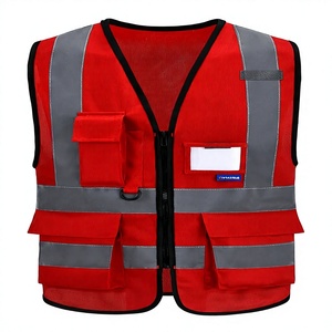 Chaleco de Seguridad de Alta Visibilidad Rojo Personalizado con Tiras Reflectantes, Porta Identificación, Cierre de Cremallera, Múltiples Bolsillos, Ropa de Trabajo de Seguridad para Hombre - Product Image 1