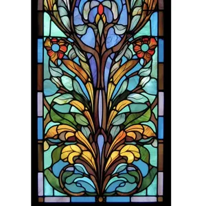 Vitral colorido para decoração de portas e janelas, artesanato em vidro com relevo ácido, igreja chinesa