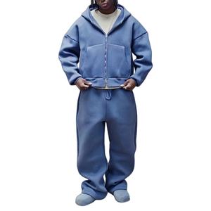 Custom Regular Fit 100% Cotton Tracksuit <b>Men</b> Streetwear Woven Baggy Quarter Zip <b>Hoodie</b> Sweatpants Sets ODM - Product Image 2