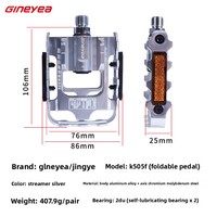 Pédale de vélo pliable Gineyea K505F Windrunner 2DU en alliage d'aluminium structurel pour finition anodisée argent brillant