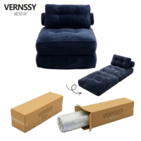 Canapé-lit pliant sans accoudoirs VERNSSY, compressé sous vide, en velours côtelé bleu, une place, double usage, pour salle de sport, e-commerce, vente au détail DTC