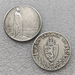 Pièces commémoratives de style antique du Royaume du Danemark de 1914, 2 couronnes norvégiennes « Mor Norge » <span class=keywords><strong>Haakon</strong></span> <span class=keywords><strong>VII</strong></span>, cadeaux, décoration intérieure - Product Image 1