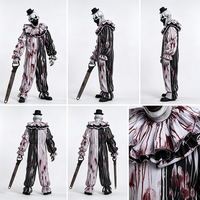 Combinaison de Clown Horreur Halloween avec Effet de Sang, Noir et Blanc, pour Homme, Costume de Clown Tueur Effrayant avec Masque pour Carnaval et Maison Hantée