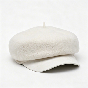 Casquette unisexe en toile polyester/coton blanche, style newsboy, chapeau de boulanger en mélange de laine avec visière incurvée, béret français pour l'hiver - Product Image 2