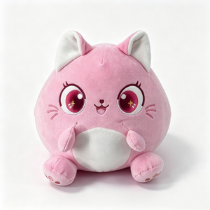 Customized Soft pink kitty <b>plush</b> with embroidered eye, Round pink <b>cat</b> <b>plush</b> with big star eyes, Chubby <b>cat</b> <b>plush</b> with white bell - Product Image 4