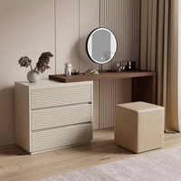 Coiffeuse moderne en bois de pin avec LED IoT, panneau MDF amovible, table de maquillage extensible, miroir éclairé convertible, pour chambre d'hôtel en fer