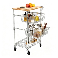 Chariot de cuisine multifonctionnel en fil d'acier à 4 niveaux avec panier coulissant, homologué NSF