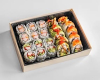 Ecologische wegwerp houten sushi- en saladebox voor onderweg met transparant deksel