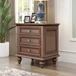 Mesa de cabeceira de madeira Walunt de cor natural com 3 gavetas Mesa de alta qualidade