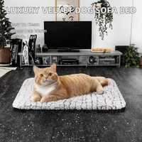 Coussin-lit chauffant rectangulaire de luxe en velours doux et respirant, lavable et pliable, pour chat et animal de compagnie, taille moyenne/grande, vente en gros