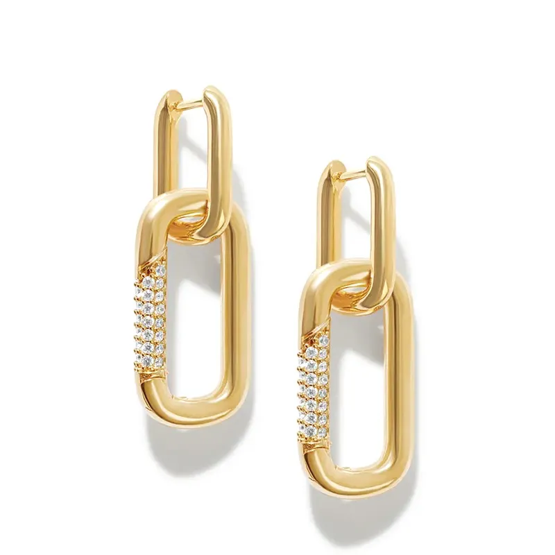 ROXI double ring lock huggies earrings shiny full zircon diamond 18k gold plated drop earrings