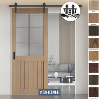 Porte coulissante de grange en bois massif HDF avec placage de chêne au design rustique, fabriquée par Guangdong Yohome Door Manufacturer pour l'intérieur de la maison