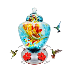 Moderno 33oz capacità soffiato a mano in vetro blu colibrì mangiatoia appesa per uccelli formica gancio per la decorazione del giardino all'aperto - Product Image 1
