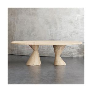 Newstar бежевый травертин и белый мрамор элегантный домашний декор Овальный каменный обеденный стол с двухконической основой для пьедестала - Product Image 6