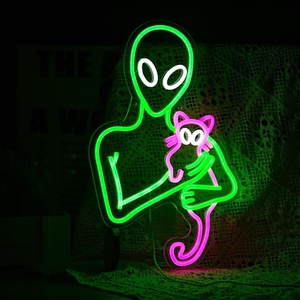Lumière néon dimmable amusante en forme de chat rose et d'extraterrestres verts pour décoration murale, idéale pour les décorations murales artistiques, les salles de jeux, les fêtes et les cadeaux d'anniversaire pour enfants - Product Image 2