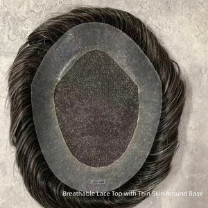 H327 Perruque pour hommes, pièce capillaire centrale en dentelle française, systèmes de remplacement capillaire en cheveux naturels, contour fin en peau fine, unités capillaires pour hommes 8x10 pouces - Product Image 3