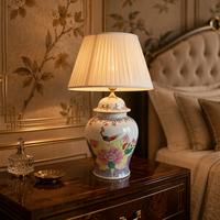 Lampe de table en céramique antique de style chinoiserie Art Déco, motif feuille de tabac peint à la main, base en pot de gingembre, lampe de chevet en porcelaine