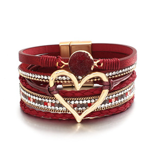 Charme en gros style bohème zircon réglage multicouche slap wraps coeur <span class=keywords><strong>bracelet</strong></span> en <span class=keywords><strong>cuir</strong></span> pour les femmes - Product Image 5