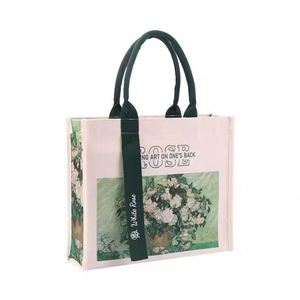Sac fourre-tout en toile imprimée motif peinture à l'huile, grande capacité, tendance, sac à main pour femme avec logo imprimé - Product Image 1