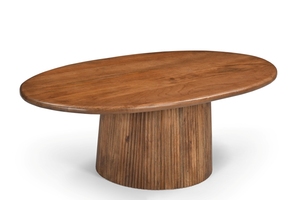 Table basse ovale en bois, plateau en bois de noyer marron clair, bois de mangue, mobilier de salon, collection à prix de gros - Product Image 3