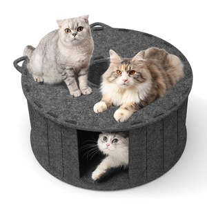 Modern Sustainable Sound-Absorbing Felt Cat Hideaway Collapsible Enclosed Cat Cave & Cozy Indoor Play Tunnel Print Design - Product Image 1