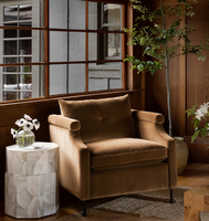 Fauteuil FERLY moderne de luxe rembourré en tissu, confortable, pour salon, chaise longue contemporaine pour la maison