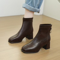 Bottines d'hiver décontractées rétro à talon épais et bout carré avec fermeture éclair arrière pour femme, collection 2026, vente chaude
