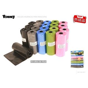 Sacs à déchets pour animaux Yommy, 20 rouleaux de 15 unités, colorés, pour chiens et chats, hygiène et élimination - Product Image 1