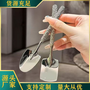 Cuillère-pelle tendance en acier inoxydable, manche texturé effet bois, cuillère carrée pour fruits, pastèque, dessert et gâteau - Product Image 1