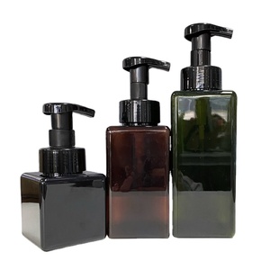 Distributeur de savon en plastique, 4 pièces, bouteilles carrées pour shampoing, savon, ambre, noir, avec pompe à mousse florale, 150ml, 250ml, 450ml - Product Image 2