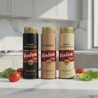 Bouteille de sauce en PETG conforme aux normes FDA et UE, 500 ml, avec bouchon doré, pour la production commerciale de sauce au chocolat, service d'étiquetage personnalisé, B2B OEM