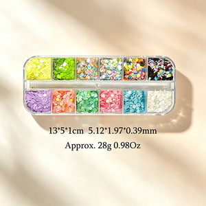 Boîte de 12 couleurs de paillettes rondes pour ongles, tailles mixtes, flocons de paillettes irisés laser, décorations pour nail art, vente en gros - Product Image 6