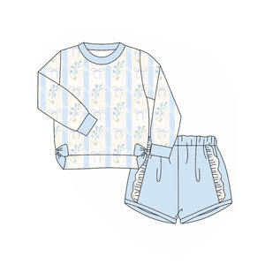 Preorder Sports Kids Toddler Girls Fall Flowers Long Sleeve Tops <strong>Ruffle</strong> <strong>Shorts</strong> Fall Bottoms Sports Outfits Sets Clothes - Product Image 4