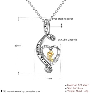 GP101 regali per la mamma 925 in argento Sterling madre e bambino ciondolo collana sempre mia madre per sempre il mio amico amore ciondolo cuore - Product Image 5