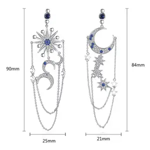 full pave AAA high quality cubic zirconia long drop earing sun and moon statement big dangling pendant jewelry wedding supplier