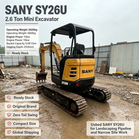 Mini-excavatrice sur chenilles SANY SY26U d'occasion, 15 kW, à braquage zéro, pour le creusement de fossés et les travaux de terrassement à petite échelle
