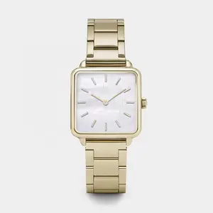 Relógio feminino de metal com face de pérola branca e aço inoxidável, relógio de luxo para mulheres, relógio quadrado de luxo para mulheres, frete grátis