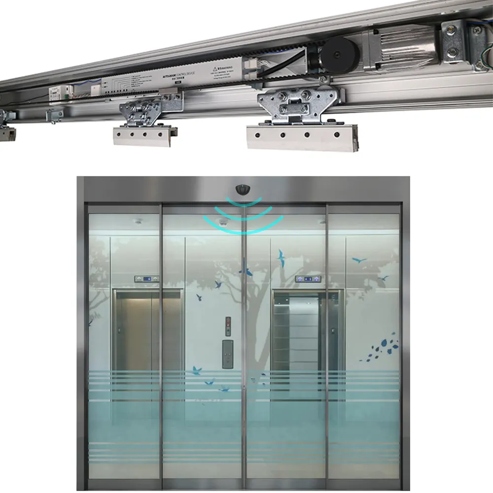 CSASD-A1 Abridor automático de porta deslizante para edifício de escritórios com rolamento de carga máxima 120kg * 2 Sensor de micro-ondas com controle remoto