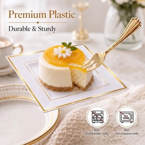 จานพลาสติกสีขาวขนาด 9.5 นิ้ว ขอบสีเงิน ดีไซน์สี่เหลี่ยม สำหรับงานปาร์ตี้ ขายดี - Product Image 2