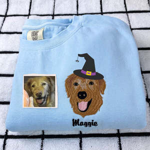 Portrait de chien brodé personnalisé pour <span class=keywords><strong>femme</strong></span> avec sweat à capuche ou sweat-shirt chapeau de sorcière Halloween - Product Image 5