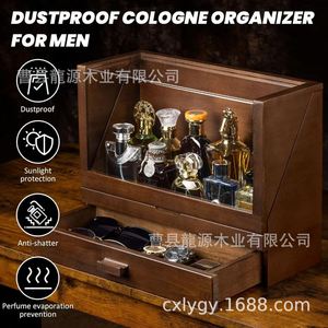 กล่องเก็บน้ำหอมแบบตั้งโต๊ะไม้พร้อมลิ้นชักกันฝุ่นสำหรับผู้ชาย - Product Image 1