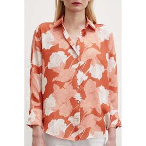 Camisa de Satén Vila para Mujer, Estampado Floral, Color Terracota, Cierre de Botones, Blusa Casual para Uso Diario - Product Image 5
