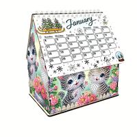 Calendrier de bureau en forme de maison avec boîte de rangement, décoratif, calendrier mensuel à feuilles mobiles, ornement de bureau, cadeau