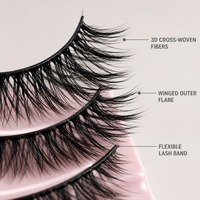 10 paires de faux cils œil de chat, cils en bande effet wispy, pour un look évasé de l'angle extérieur, plateau rose, vente en gros, marque privée